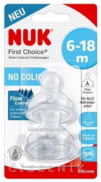 NUK FC+ náustok Flow Control silikónový cumlík, 6-18m, no-colic, 1x2 ks