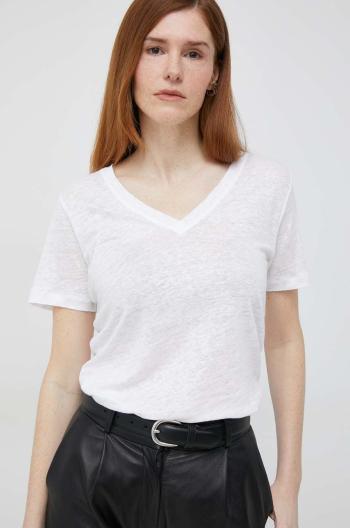 Ľanové tričko Calvin Klein biela farba