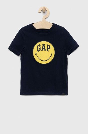 Detské bavlnené tričko GAP x Smiley tmavomodrá farba, s potlačou