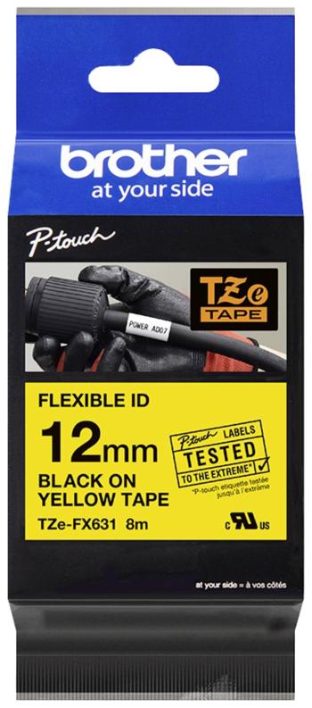 páska flexibilné  Brother TZe-FX, TZ-FX TZe-FX631  Farba pásky: žltá Farba písma:čierna 12 mm 8 m