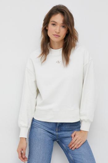 Bavlnená mikina Calvin Klein Jeans dámska, béžová farba, jednofarebná
