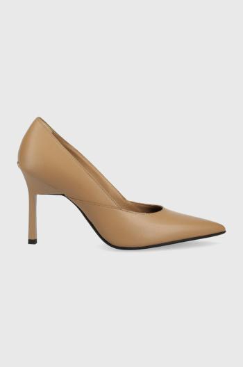 Kožené ihličky Calvin Klein HW0HW01346 GEO STILETTO PUMP 90 béžová farba