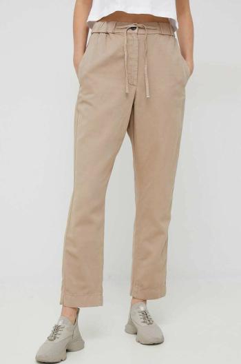 Nohavice s prímesou ľanu Tommy Hilfiger béžová farba, rovné, vysoký pás