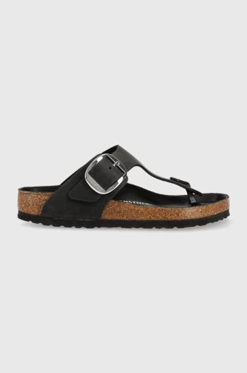 Kožené žabky Birkenstock dámske, čierna farba, na plochom podpätku