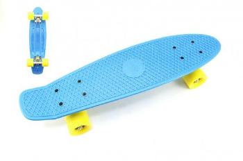 Skateboard - pennyboard 60cm nosnosť 90kg, kovové osi, modrá farba, žlté kolesá