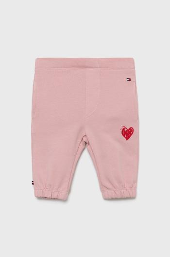 Detské nohavice Tommy Hilfiger ružová farba, s potlačou
