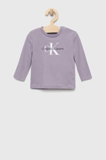 Detské tričko s dlhým rukávom Calvin Klein Jeans fialová farba, s potlačou