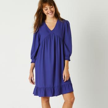 Blancheporte Jednofarebné rovné šaty s 3/4 rukávmi, krep modrá 36