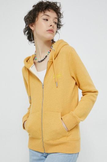 Mikina Superdry dámska, žltá farba, s kapucňou, jednofarebná