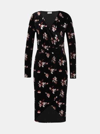 Čierne kvetované sametové púzdrové midi  šaty VILA Jakabi