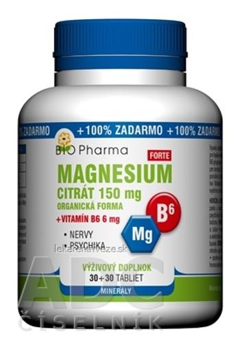 BIO Pharma Magnesium citrát 150mg + Vitamín B6 tbl 30+30 (100% ZADARMO) (60 ks)