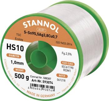 Stannol HS10 2510 spájkovací cín bez olova cievka Sn95,5Ag3,8Cu0,7 500 g 1 mm