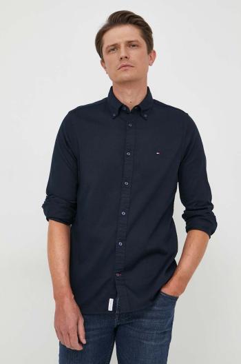 Košeľa Tommy Hilfiger pánska, tmavomodrá farba, slim, s golierom button-down