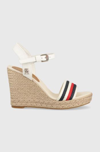 Sandále Tommy Hilfiger CORPORATE WEDGE dámske, béžová farba, na kline, FW0FW07086