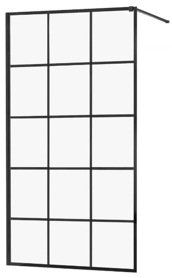 MEXEN/S - KIOTO Sprchová zástena WALK-IN 100x200 cm 8 mm, čierna, čierny vzor 1 800-100-101-70-77