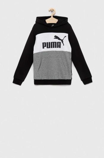 Detská mikina Puma ESS Colorblock Hoodie TR B čierna farba, s kapucňou, vzorovaná