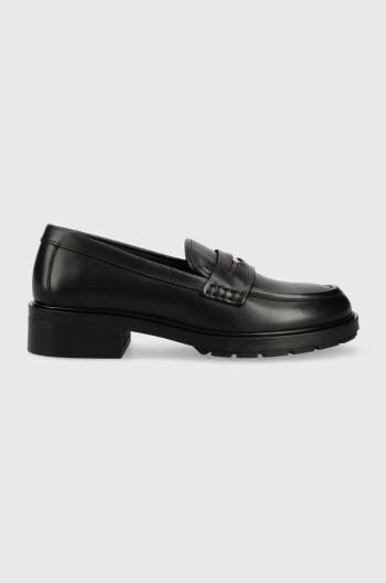 Kožené mokasíny Tommy Hilfiger TH ICONIC LOAFER dámske, čierna farba, na plochom podpätku, FW0FW07412