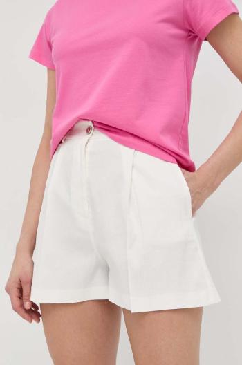 Ľanové šortky Pinko dámske, biela farba, jednofarebné, vysoký pás
