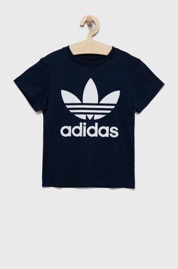 Detské bavlnené tričko adidas Originals tmavomodrá farba, s potlačou