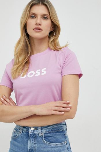 Bavlnené tričko BOSS ružová farba,