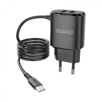 Dudao A2Pro sieťová nabíjačka 2x USB + vstavaný USB-C kábel 12W, čierna (A2ProT black)