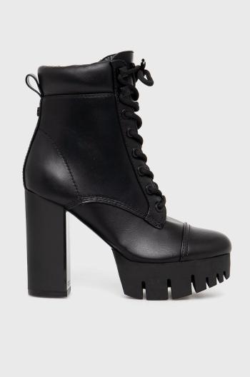 Členkové topánky Guess dámske, čierna farba, na podpätku