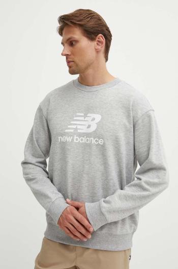 Mikina New Balance French Terry Crew pánska, šedá farba, s potlačou, MT41500AG