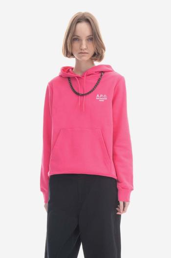 Bavlnená mikina A.P.C. Hoodie Manuela dámska, ružová farba, s kapucňou, s nášivkou COEZD-F27760 BRIGHT PINK