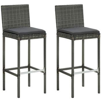 Záhradné barové stoličky s poduškami 2 ks sivé polyratan, 313436