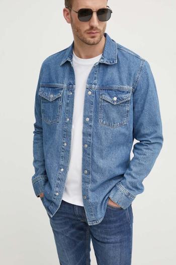 Rifľová košeľa Pepe Jeans REGULAR OVERSHIRT pánska, tmavomodrá farba, voľný strih, s klasickým golierom, PM308584MS3