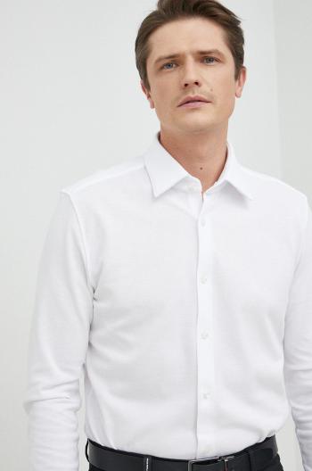 Bavlnená košeľa BOSS pánska, biela farba, regular, s klasickým golierom