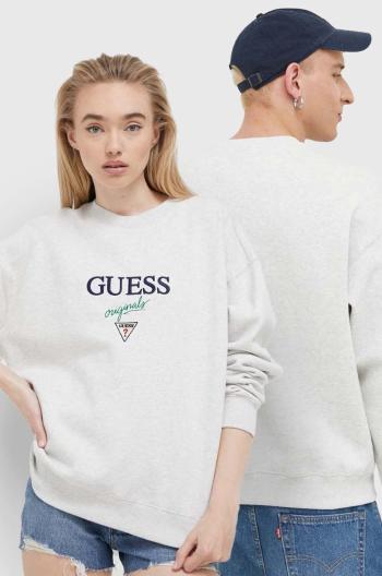 Mikina Guess Originals Go Baker šedá farba, s nášivkou