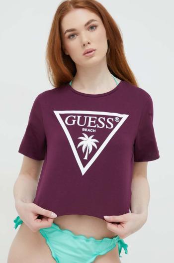 Bavlnené tričko Guess Fialová farba