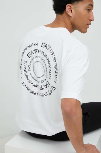 Tričko EA7 Emporio Armani pánske, biela farba, s potlačou