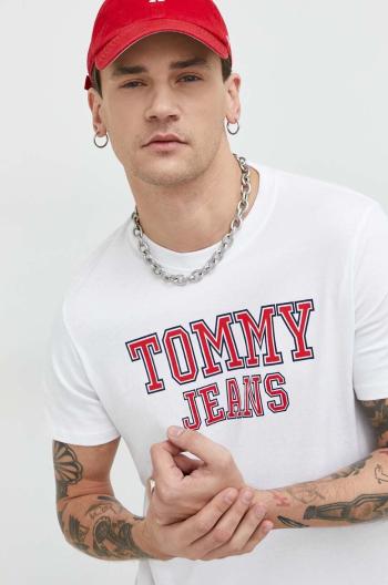 Bavlnené tričko Tommy Jeans biela farba, s potlačou