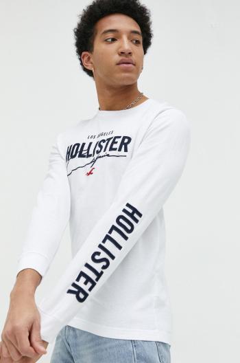 Bavlnené tričko s dlhým rukávom Hollister Co. biela farba, vzorovaný