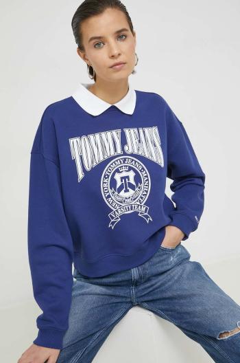 Mikina Tommy Jeans dámska, tmavomodrá farba, s potlačou