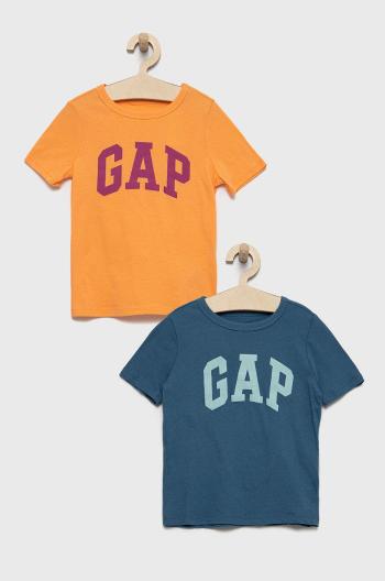 Detské bavlnené tričko GAP (2-pak) oranžová farba, s potlačou