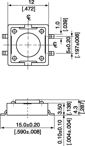 Diptronics DTSM-21N-V-B tlačidlo 12 V/DC 0.05 A 1x vyp/(zap) bez aretácie  (d x š x v) 12 x 12 x 4.3 mm  1 ks