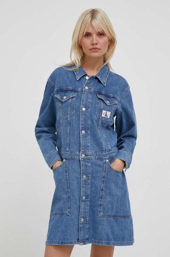 Rifľové šaty Calvin Klein Jeans tmavomodrá farba, mini, oversize