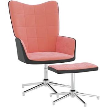 Relaxačné kreslo so stoličkou ružové zamat a PVC, 327868