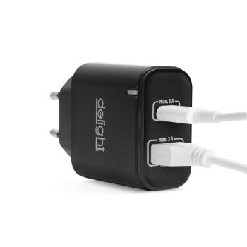 Sieťový adaptér USB + Type-C PD20W rýchle nabíjanie - čierny