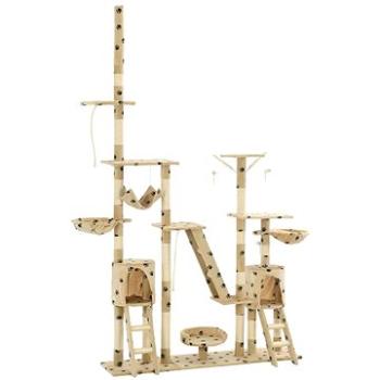 Shumee Multifunkčný hrací mačací strom so sisalovými stĺpikmi 230 – 250 cm béžový s labkami (8718475600206)