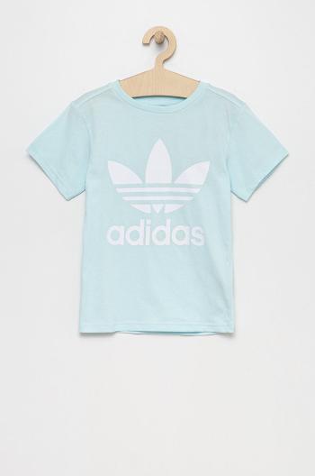 Detské bavlnené tričko adidas Originals HS8864 tyrkysová farba, s potlačou