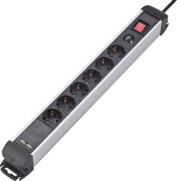 zásuvková lišta s vypínačom a USB, 6-násobná Renkforce 815A-CMB-SUSB, 1.50 m, čierna, strieborná