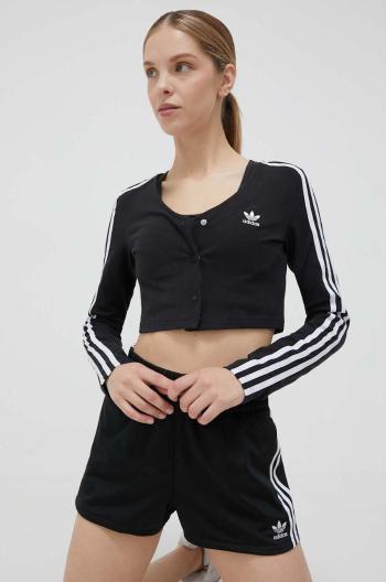 Tričko s dlhým rukávom adidas Originals Button Long Sleeve Tee dámske, čierna farba