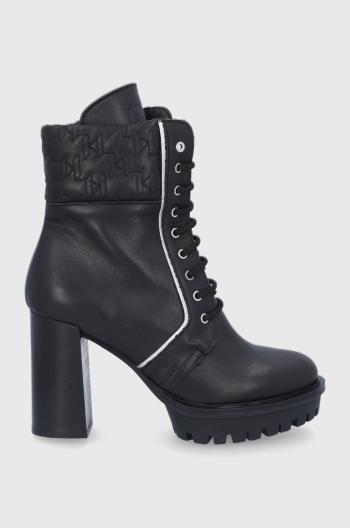Kožené členkové topánky Karl Lagerfeld Voyage IV dámske, čierna farba, na podpätku
