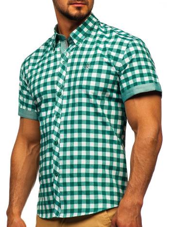 Zelená pánska károvaná košeľa s krátkymi rukávmi BOLF 6522