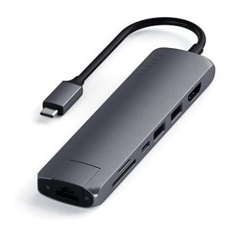 Satechi Aluminium Type-C Slim Multiport (1× HDMI 4K, 2× USB-A, 1× SD, 1× Ethernet) – Space Grey (ST-UCSMA3M)