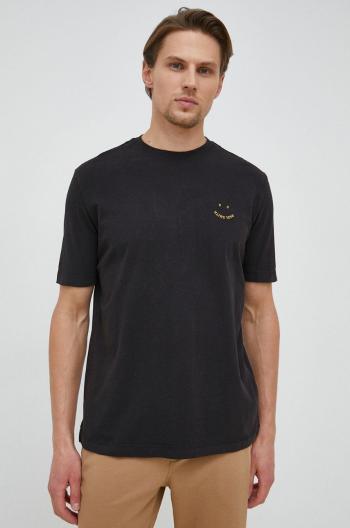 Bavlnené tričko PS Paul Smith čierna farba, s nášivkou